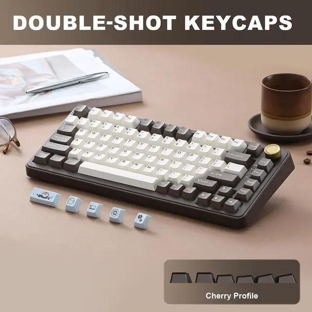Alt view image 7 of 7 - YUNZII B75 PRO 75% Wireless Mechanical Keyboard (Coffee Brown, Cocoa V2)