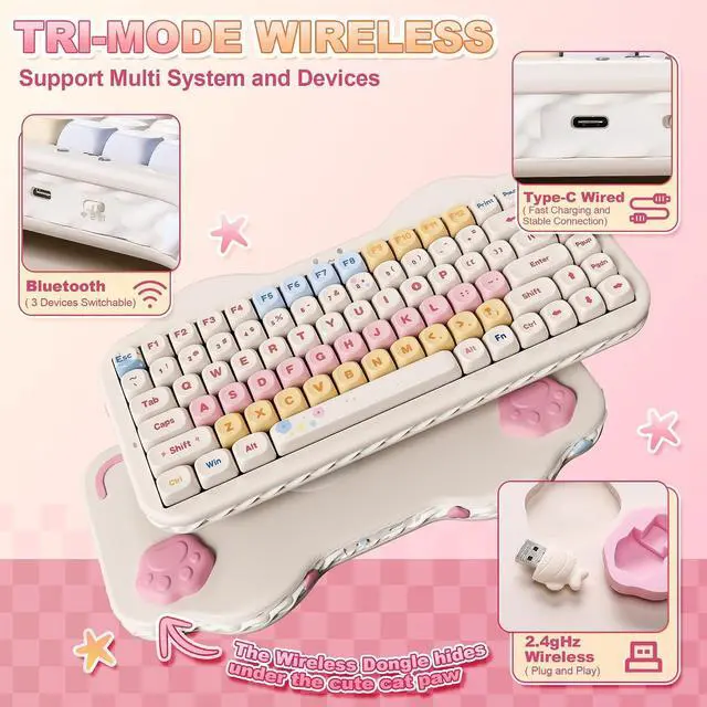 Alt view image 3 of 7 - YUNZII C75 Cute 75% Wireless Mechanical Keyboard (Beige, Milk Switch)