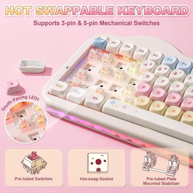 Alt view image 5 of 7 - YUNZII C75 Cute 75% Wireless Mechanical Keyboard (Beige, Milk Switch)