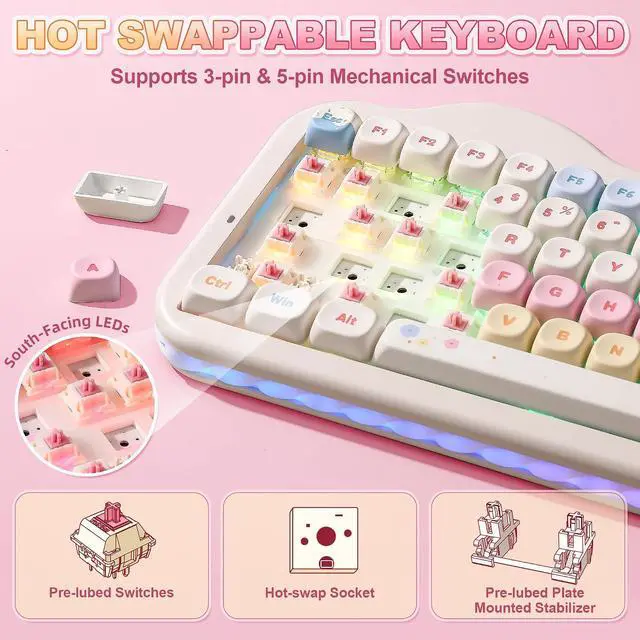 Alt view image 5 of 7 - YUNZII C75 Cute 75% Wireless Mechanical Keyboard (Beige, Candy Switch)
