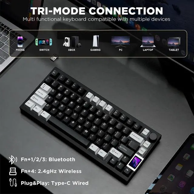 Alt view image 5 of 7 - AL80 Wireless Mechanical Keyboard(Black, Cocoa Cream V2 Switch), MOG Dye Sub PBT Keycaps(Pink Ice Cream)