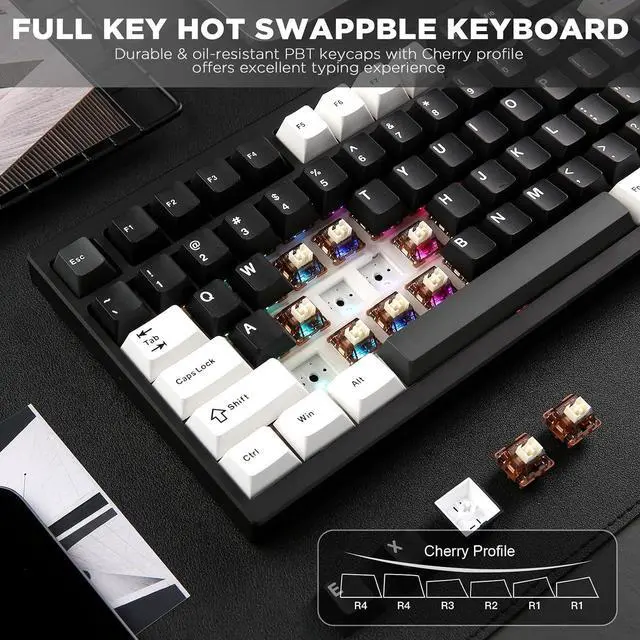 Alt view image 6 of 7 - AL80 75% Wireless Aluminum Mechanical Keyboard(Black, Cocoa Cream)