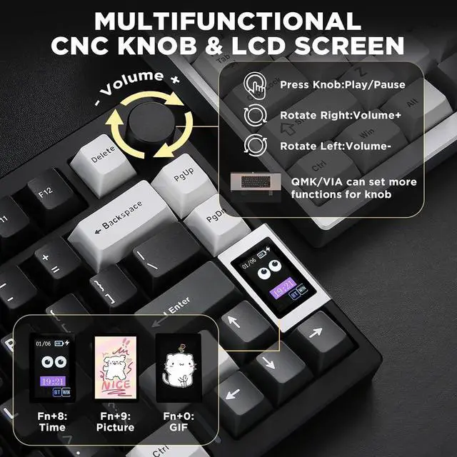 Alt view image 7 of 7 - AL80 75% Wireless Aluminum Mechanical Keyboard(Black, Cocoa Cream)