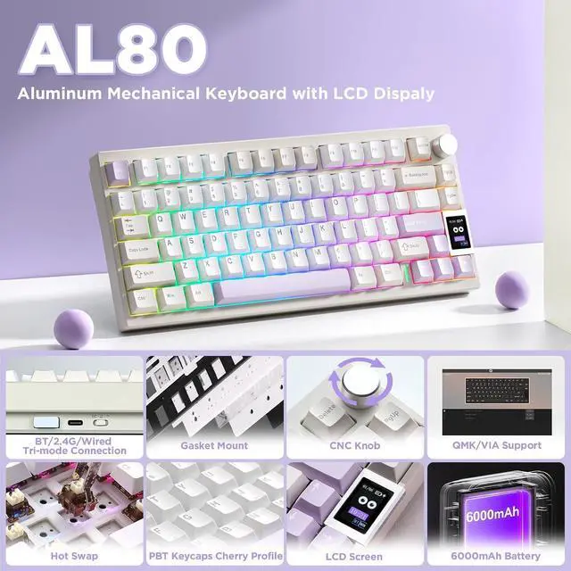 Alt view image 2 of 7 - YUNZII AL80 75% Wireless Aluminum Mechanical Keyboard(Beige, Gateron Zero)