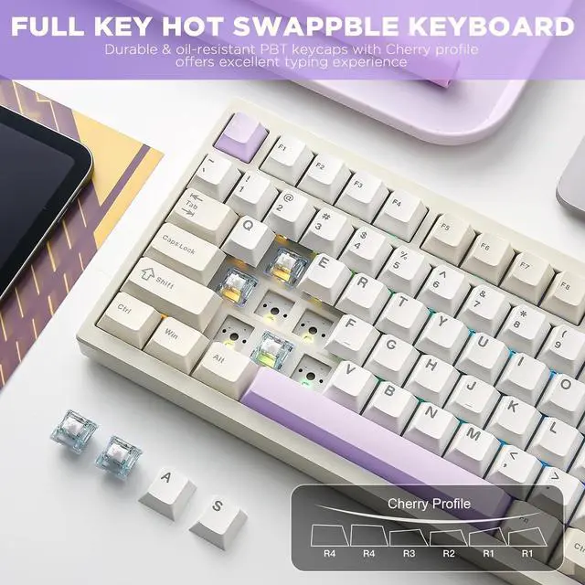Alt view image 6 of 7 - YUNZII AL80 75% Wireless Aluminum Mechanical Keyboard(Beige, Gateron Zero)