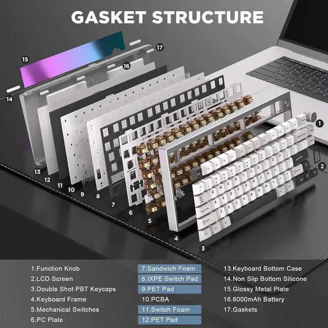 Alt view image 5 of 7 - YUNZII AL80 75% Wireless Aluminum Mechanical Keyboard(Silver,Cocoa Cream)