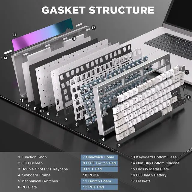 Alt view image 5 of 7 - YUNZII AL80 75% Wireless Aluminum Mechanical Keyboard(Silver,Gateron Zero)