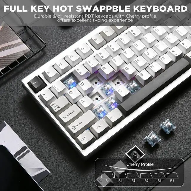 Alt view image 6 of 7 - YUNZII AL80 75% Wireless Aluminum Mechanical Keyboard(Silver,Gateron Zero)