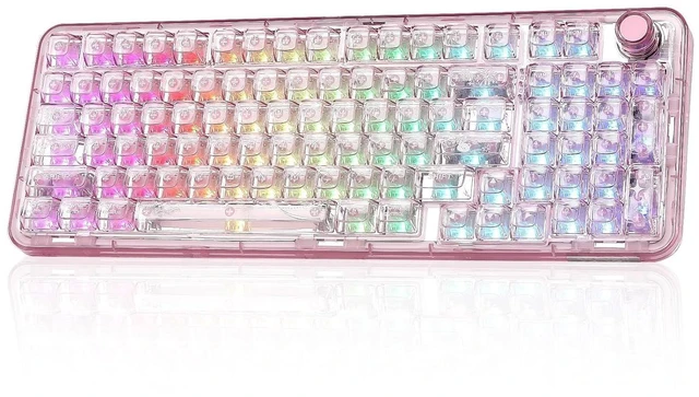 Main image of X98 Clear Wireless Mechanical Keyboard with Knob (Pink, Snow Switch)
