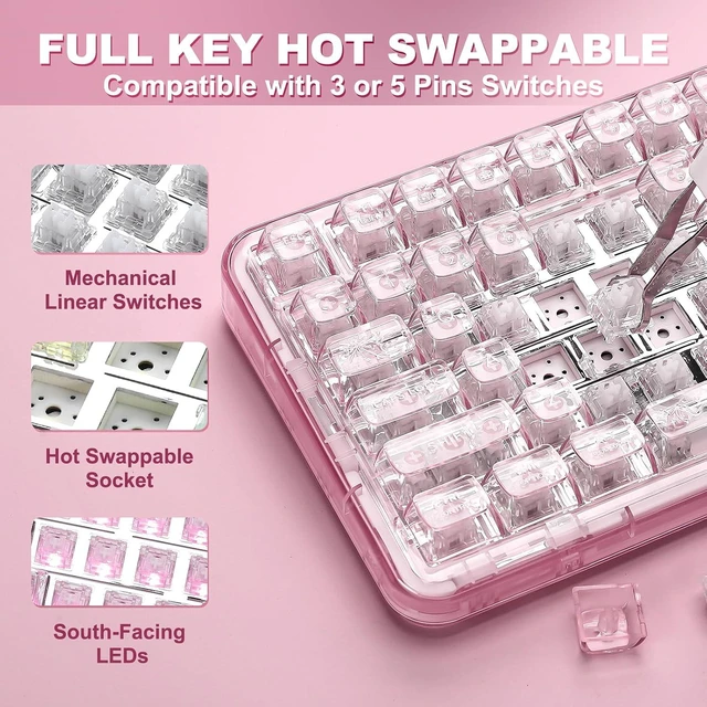 Alt view image 3 of 7 - X98 Clear Wireless Mechanical Keyboard with Knob (Pink, Snow Switch)