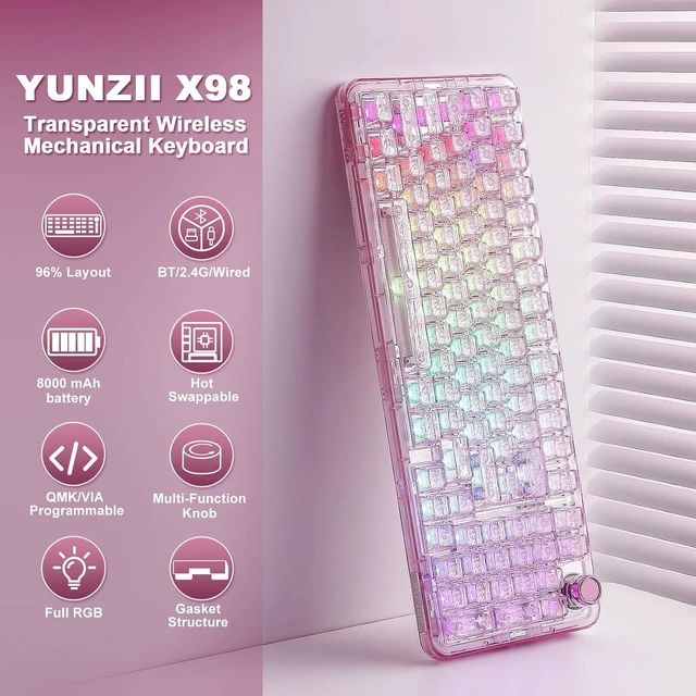 Alt view image 2 of 7 - X98 Wireless Mechanical Keyboard with Knob (Pink, Crystal Switch)