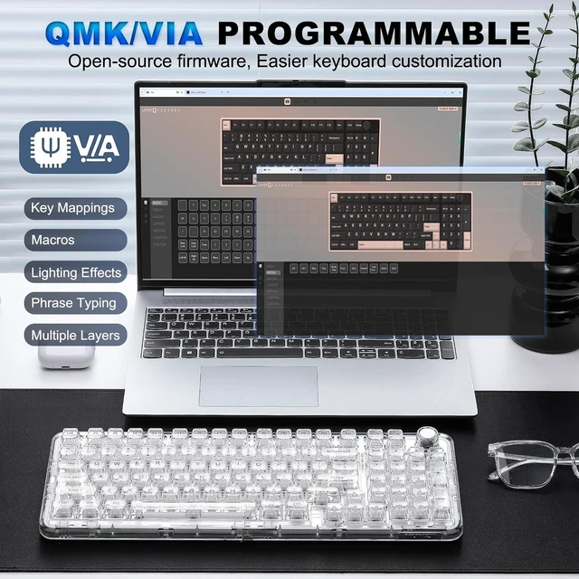 Alt view image 6 of 7 - YUNZII X98 Clear Wireless Mechanical Keyboard with Knob (White,Snow Switch)