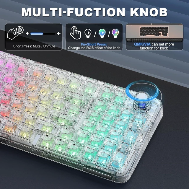 Alt view image 7 of 7 - YUNZII X98 Clear Wireless Mechanical Keyboard with Knob (White,Snow Switch)
