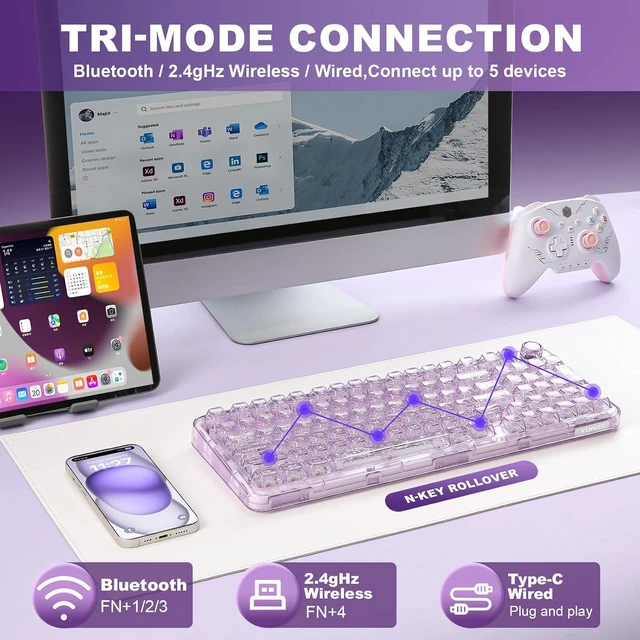 Alt view image 3 of 7 - YUNZII X98 Wireless Mechanical Keyboard with Knob (Purple, Snow Switch)
