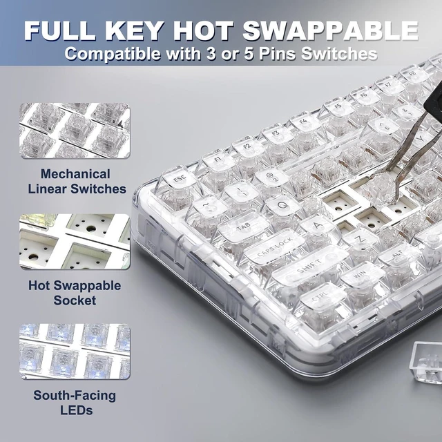 Alt view image 5 of 7 - X98 Wireless Mechanical Keyboard with Knob (White, Crystal Switch)