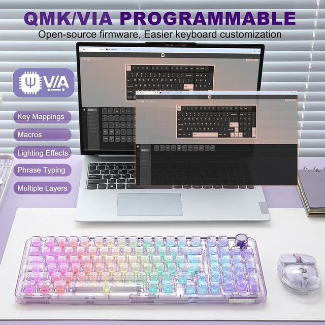 Alt view image 6 of 7 - YUNZII X98 Wireless Mechanical Keyboard with Knob (Purple, Snow Switch)