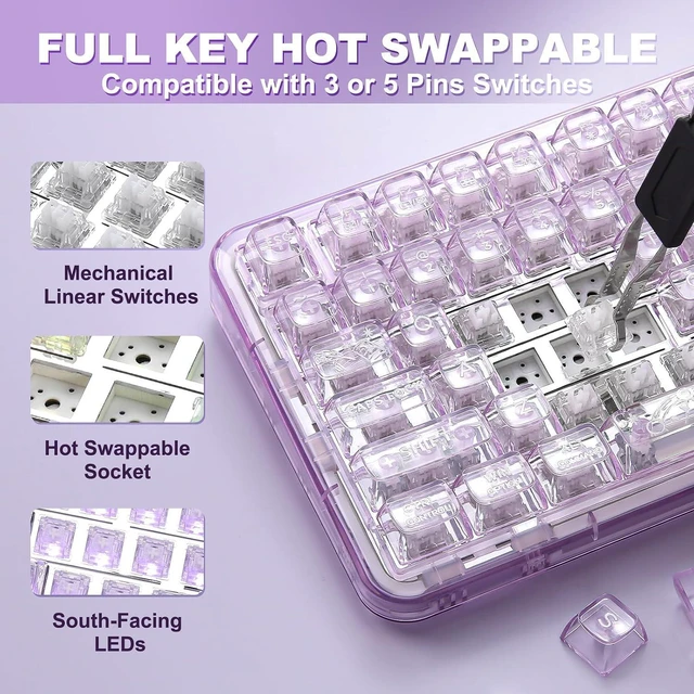 Alt view image 5 of 7 - YUNZII X98 Wireless Mechanical Keyboard with Knob (Purple, Snow Switch)