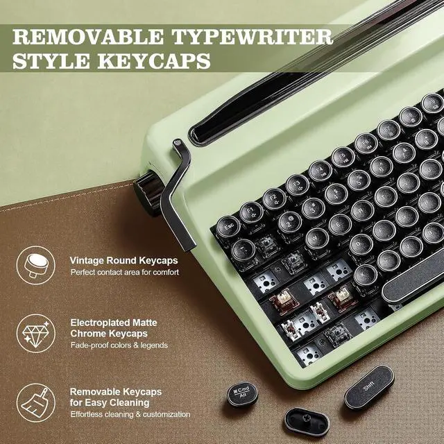 Alt view image 5 of 7 - YUNZII QL75 Retro Typewriter Hot Swap RGB Keyboard (Green, Cocoa V2)