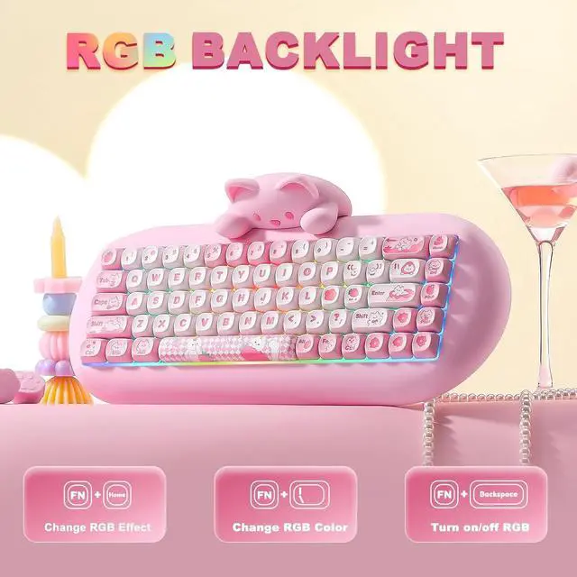 Alt view image 4 of 7 - YUNZII C68 Silicone Cute Cat Mechanical Keyboard (Pink, Milk Switch)