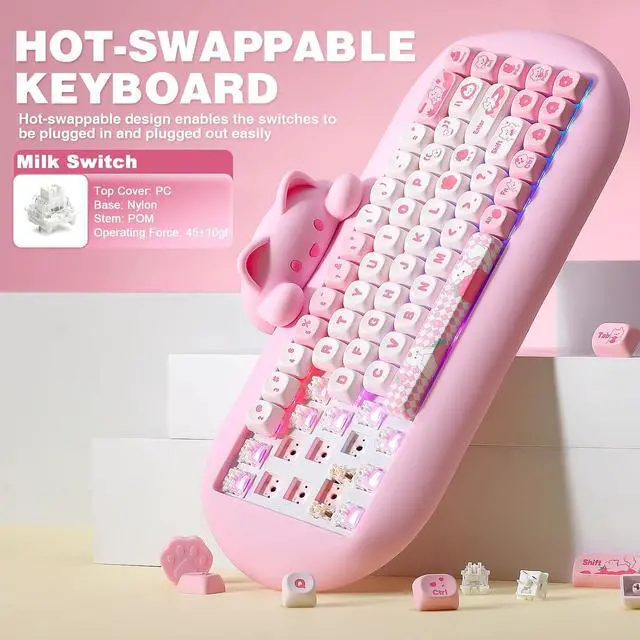 Alt view image 6 of 7 - YUNZII C68 Silicone Cute Cat Mechanical Keyboard (Pink, Milk Switch)