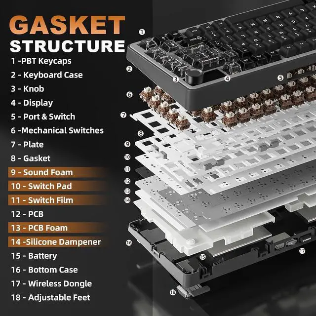 Alt view image 4 of 7 - B75 PRO MAX 75% Mechanical Keyboard (Black, Cocoa V2)