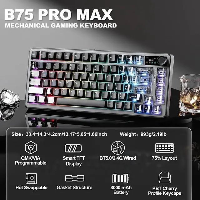 Alt view image 2 of 7 - YUNZII B75 PRO MAX QMK/VIA Wireless Mechanical Keyboard