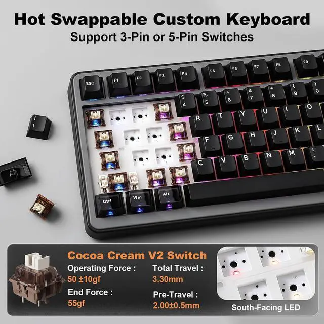 Alt view image 5 of 7 - B75 PRO MAX 75% Mechanical Keyboard (Black, Cocoa V2)