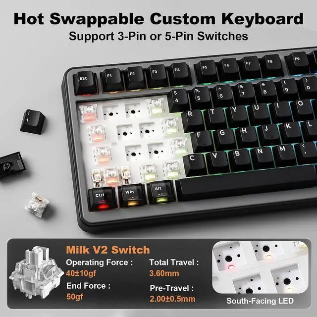 Alt view image 5 of 7 - YUNZII B75 PRO MAX QMK/VIA Wireless Mechanical Keyboard
