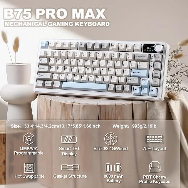 Alt view image 2 of 7 - YUNZII B75 PRO MAX 75% Mechanical Keyboard (Beige,Candy Switch)
