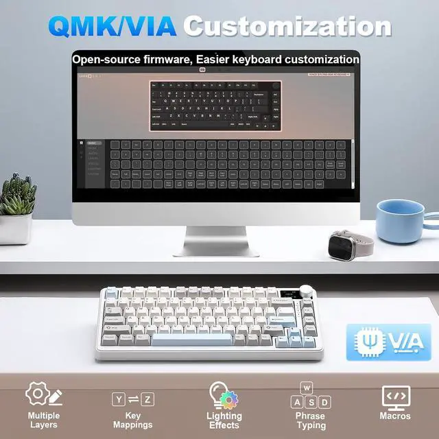 Alt view image 6 of 7 - YUNZII B75 PRO MAX 75% Mechanical Keyboard (Beige,Candy Switch)