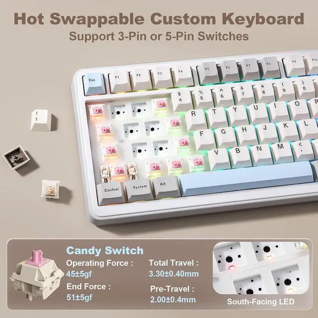 Alt view image 5 of 7 - YUNZII B75 PRO MAX 75% Mechanical Keyboard (Beige,Candy Switch)