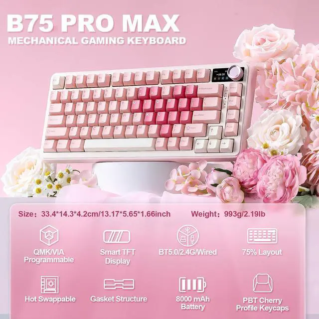 Alt view image 2 of 7 - YUNZII B75 PRO MAX 75% Mechanical Keyboard (Pink Heart, Milk Switch)