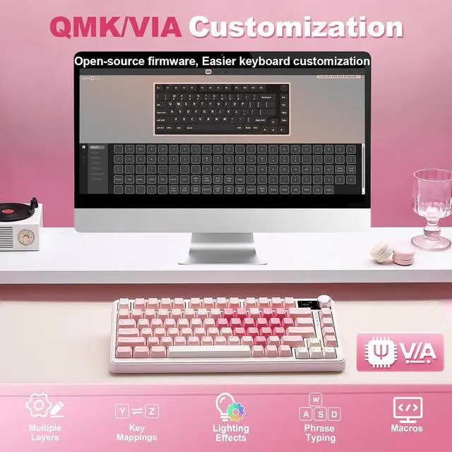 Alt view image 6 of 7 - YUNZII B75 PRO MAX 75% Mechanical Keyboard (Pink Heart, Milk Switch)