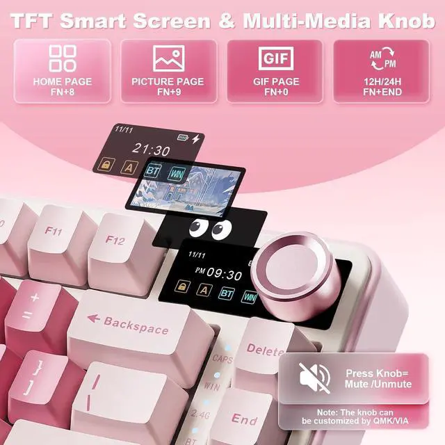 Alt view image 7 of 7 - YUNZII B75 PRO MAX 75% Mechanical Keyboard (Pink Heart, Milk Switch)