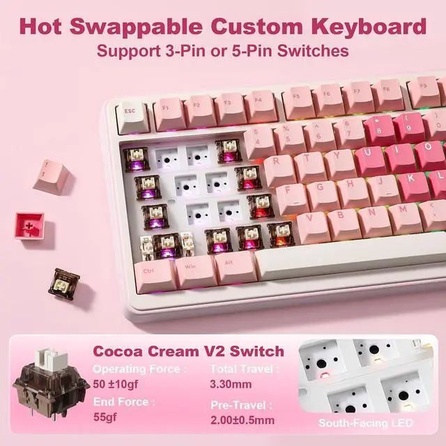 Alt view image 5 of 7 - YUNZII B75 PRO MAX 75% Mechanical Keyboard (Pink Heart, Cocoa V2)