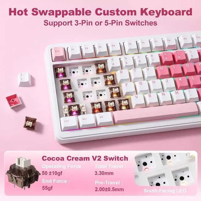 Alt view image 5 of 7 - YUNZII B75 PRO MAX 75% Mechanical Keyboard (White Heart,Cocoa V2)