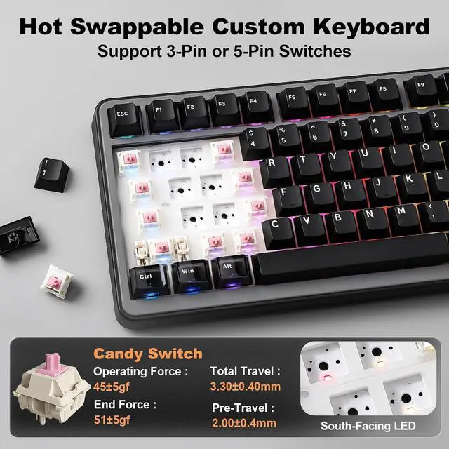 Alt view image 5 of 7 - YUNZII B75 PRO MAX 75% Mechanical Keyboard (Black, Candy Switch)