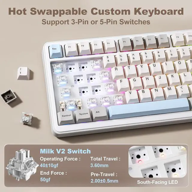 Alt view image 5 of 7 - YUNZII B75 PRO MAX 75% Mechanical Keyboard (Beige,Milk Switch)