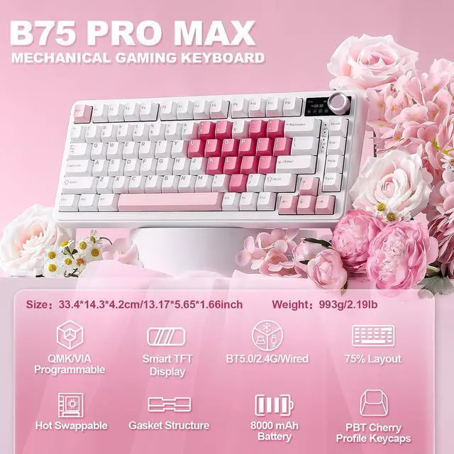 Alt view image 2 of 7 - YUNZII B75 PRO MAX 75% Mechanical Keyboard (White Heart,Cocoa V2)