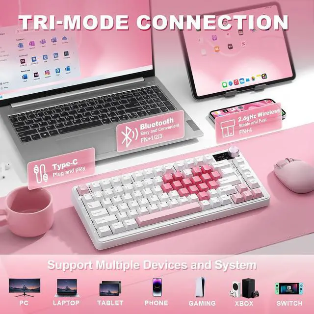 Alt view image 3 of 7 - YUNZII B75 PRO MAX 75% Mechanical Keyboard (White Heart,Cocoa V2)
