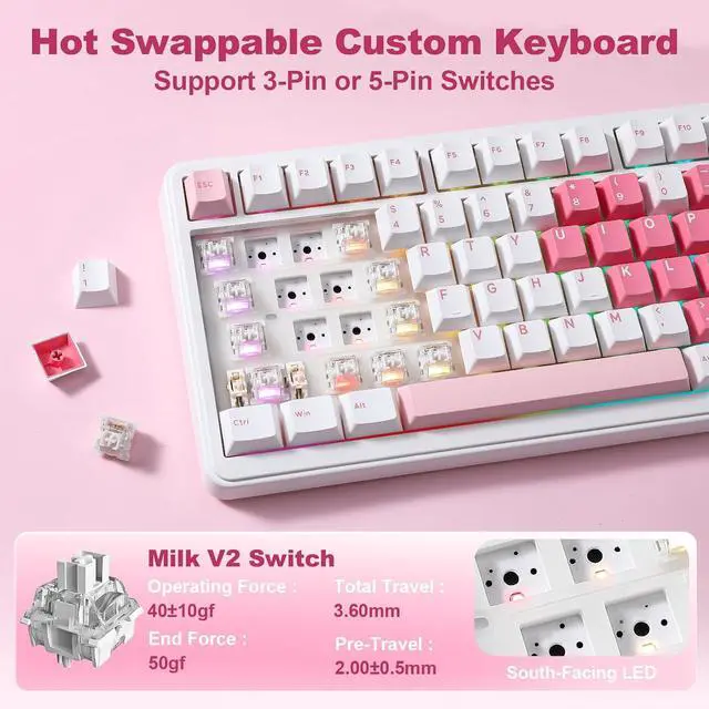 Alt view image 5 of 7 - YUNZII B75 PRO MAX 75% Mechanical Keyboard (White Heart,Milk Switch)