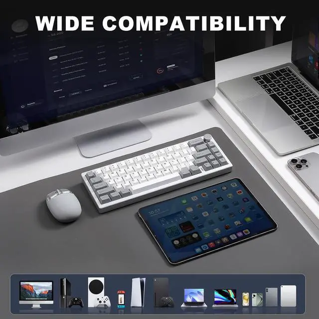 Alt view image 7 of 7 - YUNZII AL68 Aluminum Wireless Mechanical Keyboard(Silver,Cocoa Cream V2)