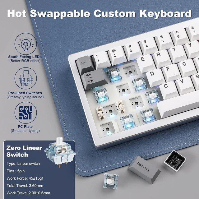 Alt view image 5 of 7 - YUNZII AL68 Aluminum Wireless Mechanical Keyboard(Silver, Gateron Zero)