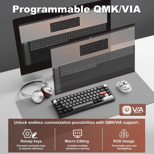 Alt view image 6 of 7 - YUNZII AL68 Wireless Aluminum Mechanical Keyboard (Black, Gateron Zero)
