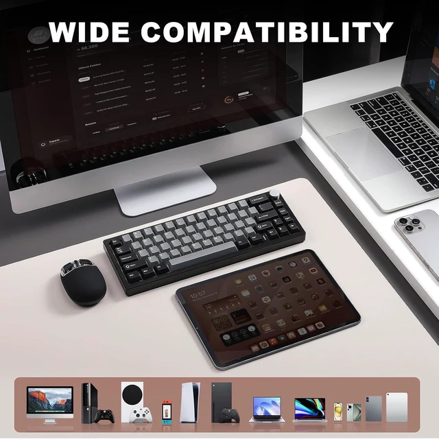 Alt view image 7 of 7 - YUNZII AL68 Wireless Aluminum Mechanical Keyboard (Black, Gateron Zero)