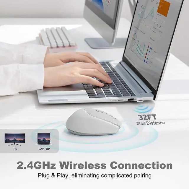Alt view image 3 of 7 - YUNZII C2 Silicone Wireless Mouse 1600 DPI Optical 2.4GHz (Gray)