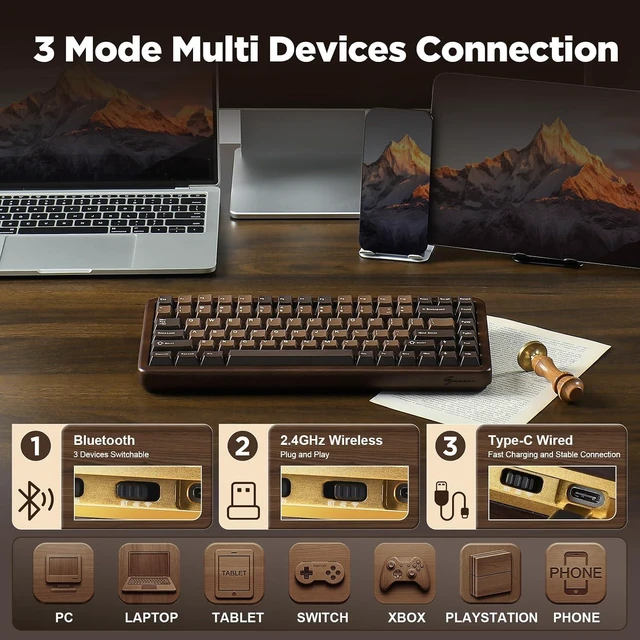 Alt view image 3 of 7 - WOOD84 75% Wireless RGB Mechanical Gaming Keyboard(Wood, Candy)
