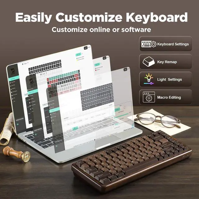 Alt view image 6 of 7 - WOOD84 75% Wireless RGB Mechanical Gaming Keyboard(Wood, Candy)