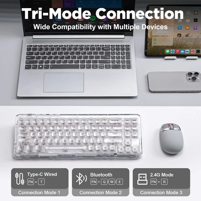 Alt view image 3 of 7 - YUNZII X71 68% Wireless RGB Mechanical Keyboard(White, Crystal Ice Switch)
