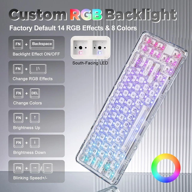 Alt view image 6 of 7 - YUNZII X71 68% Wireless RGB Mechanical Keyboard(White, Crystal Ice Switch)